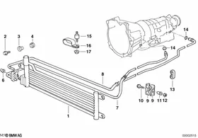 Transmission oil cooling/oil cooler — BMW E36 factory diagram