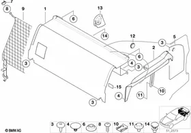 Gas bottle trim panel — BMW E36 factory diagram
