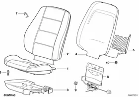 Front seat pad/rear panel/cap — BMW E36 factory diagram