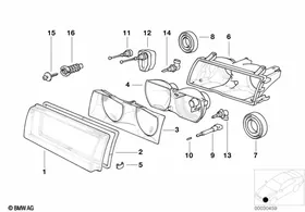 Single components for headlight — BMW E36 factory diagram