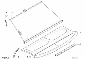 Rear window shelf/manual sun blind — BMW E36 factory diagram