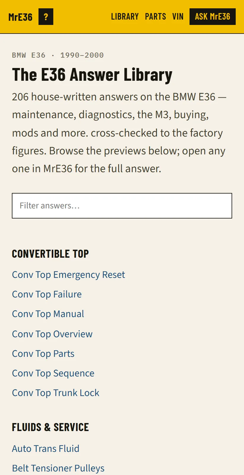 The E36 answer library